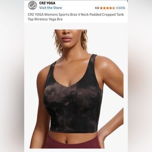 CRZ YOGA Womens Sports Bras V Neck Padded Cropped Tank Top Wireless Yoga Bra